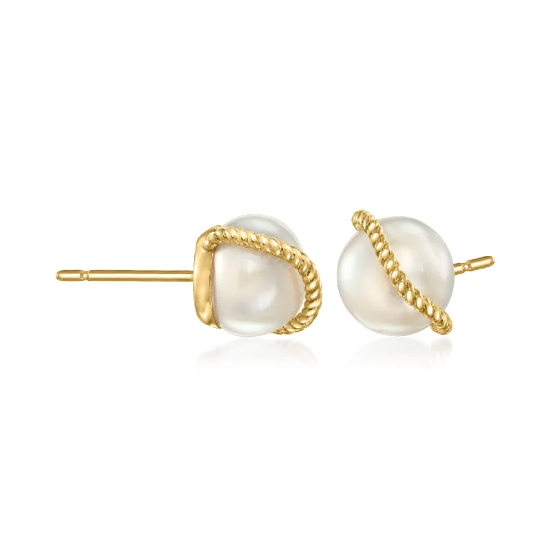 Stylish hoop earrings with diamond accents for an elegant and sparkling effect-Large silver hoop earrings for a bold look -Ross-Simons 8-8.5mm Cultured Pearl Roped Earrings in 14kt Yellow Gold