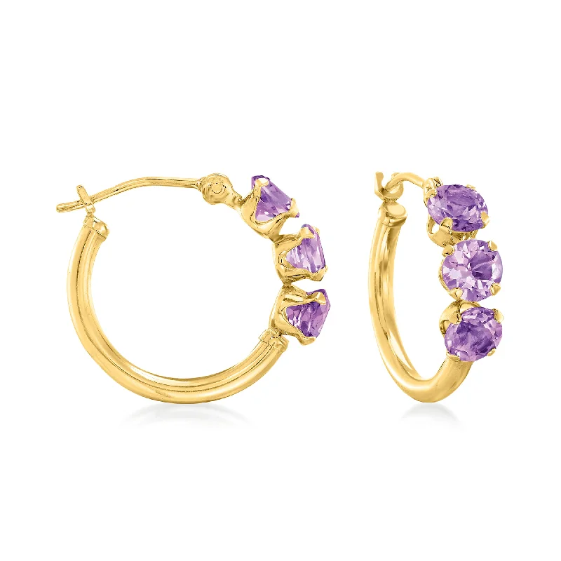 Large hoop earrings for a bold and statement-making fashion accessory-Classic hoop earrings for everyday wear -Ross-Simons Amethyst Huggie Hoop Earrings in 14kt Yellow Gold