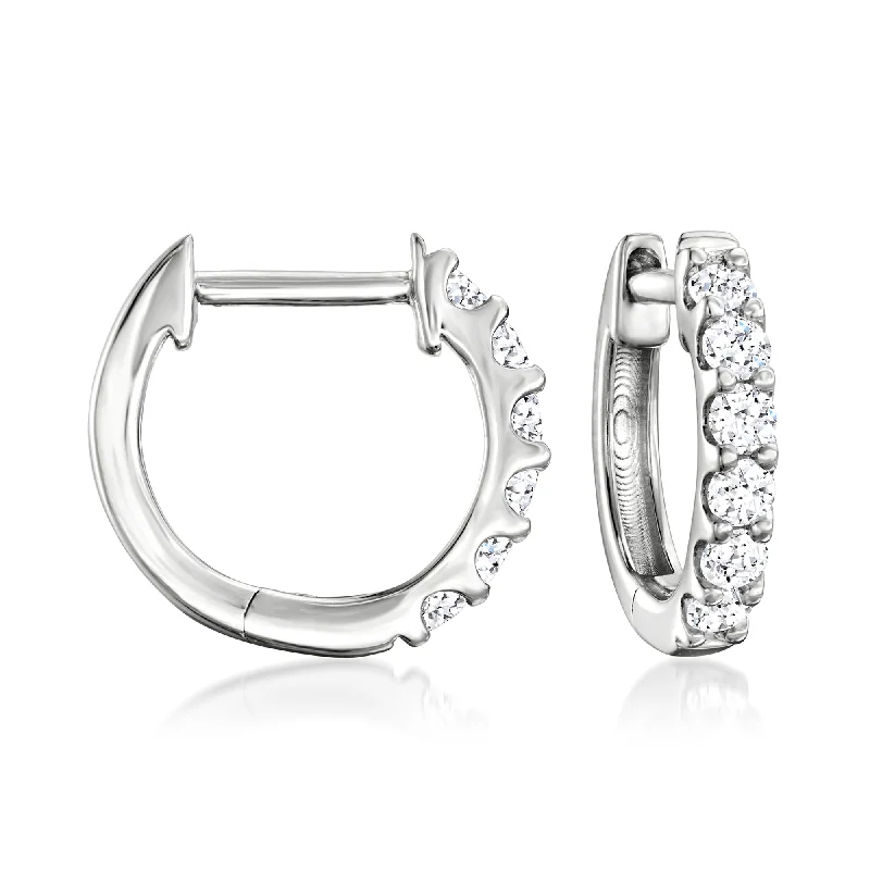 Hoop earrings with oversized designs for a bold, fashion-forward statement-Hoop earrings with gemstone accents -Ross-Simons Lab-Grown Diamond Hoop Earrings in Sterling Silver