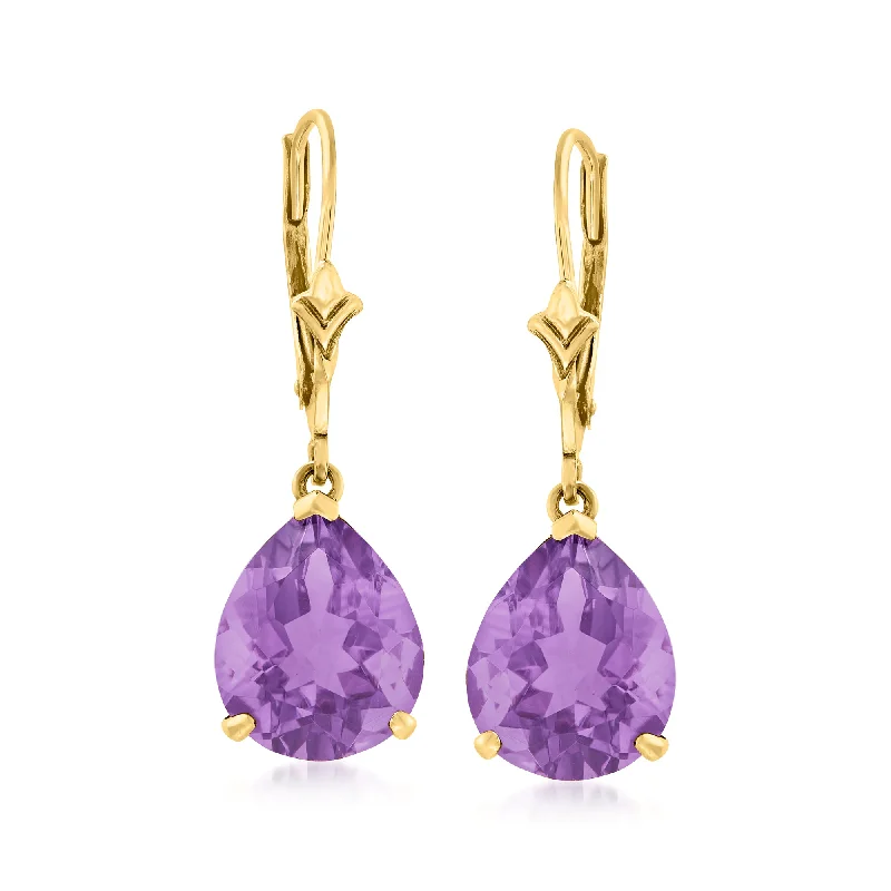 Best hoop earrings with geometric pendants for a modern, chic appeal-Hoop earrings with mixed metals for versatile styling -Ross-Simons Pear-Shaped Amethyst Earrings in 14kt Yellow Gold