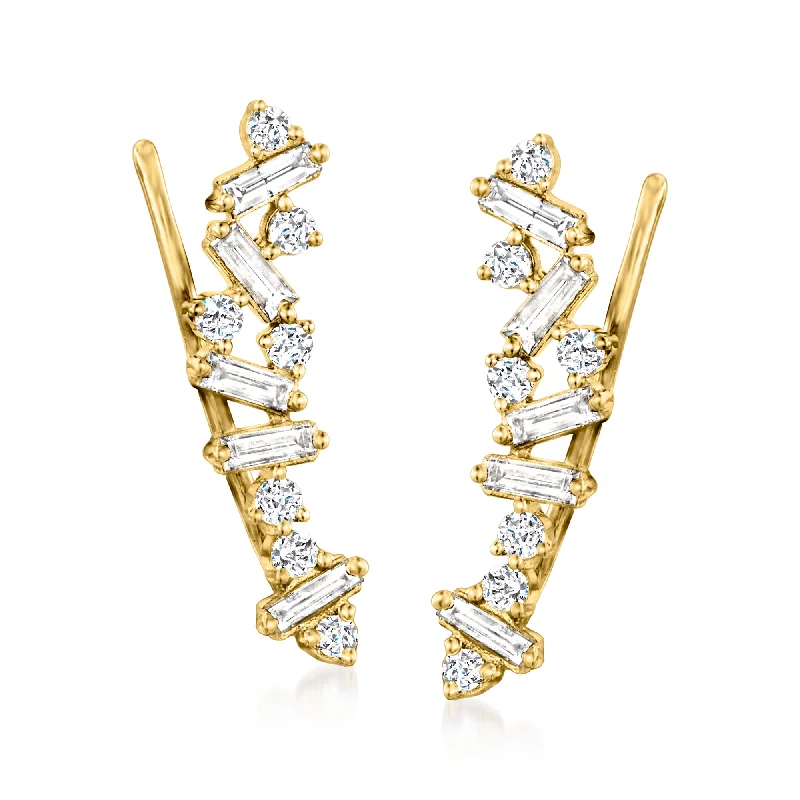 Best hoop earrings with custom designs for a personalized, unique accessory-Large hoop earrings for a bold statement -Ross-Simons Round and Baguette Diamond Ear Climbers in 14kt Yellow Gold