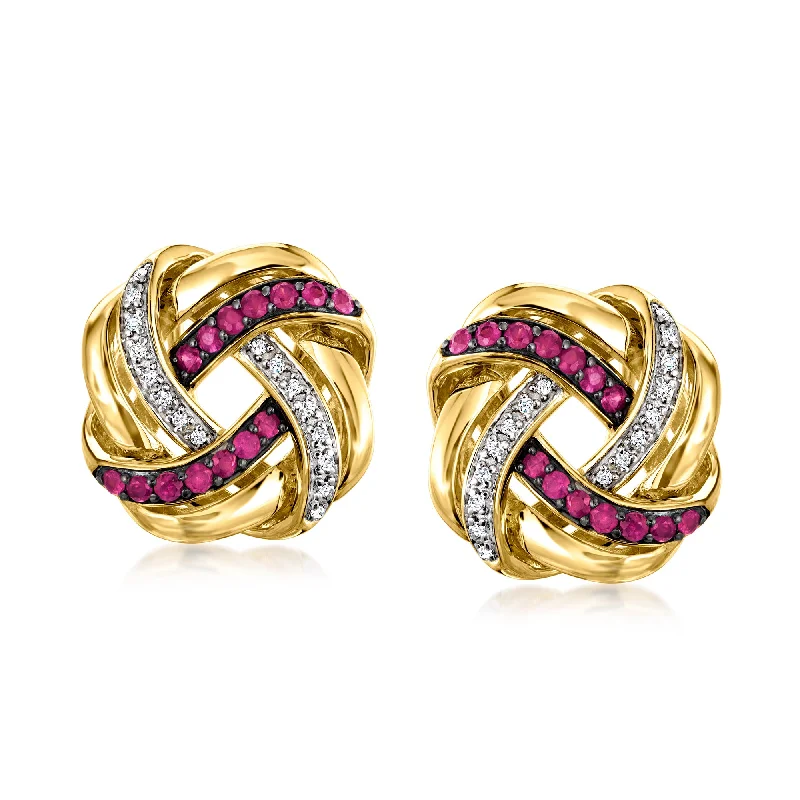 Best hoop earrings with vintage coins for a retro, antique-inspired style-Huggie hoop earrings for a snug fit -Ross-Simons Ruby and . Diamond Love Knot Earrings in 18kt Gold Over Sterling