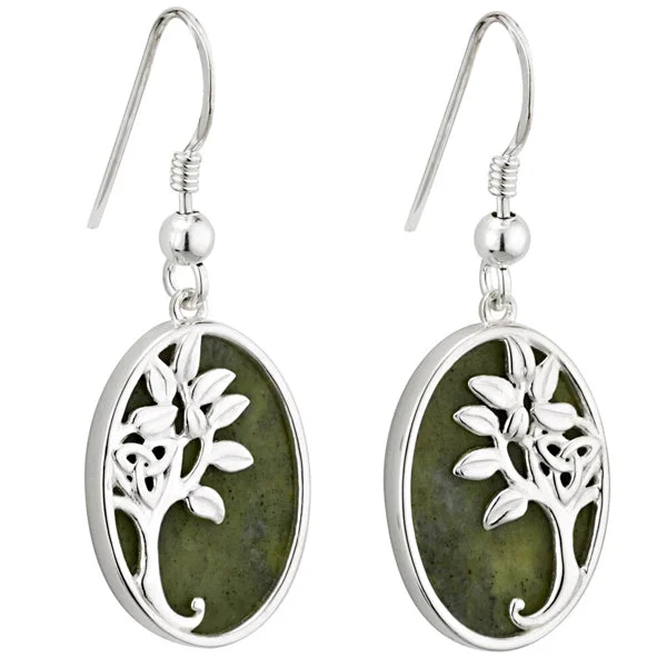 Best hoop earrings with crescent-shaped designs for a bold, moon-inspired style-Silver hoop earrings with colorful accents -Silver & Marble Tree of Life Earrings