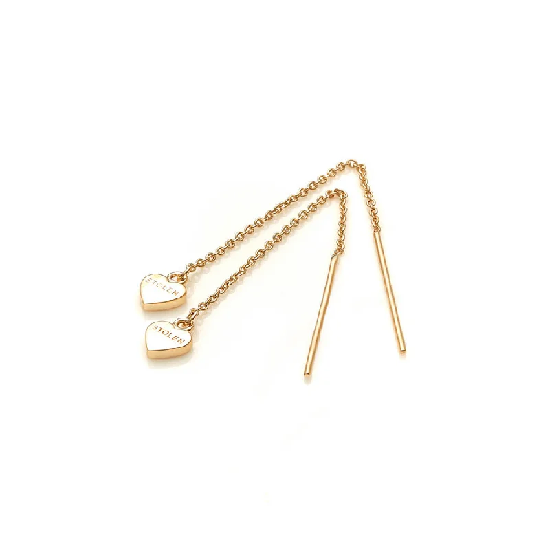 Best hoop earrings with delicate chain details for a trendy and stylish design-Vintage-inspired hoop earrings for a retro look -Stolen Girlfriends Club Falling Stolen Heart Thread Earrings - Gold Plated