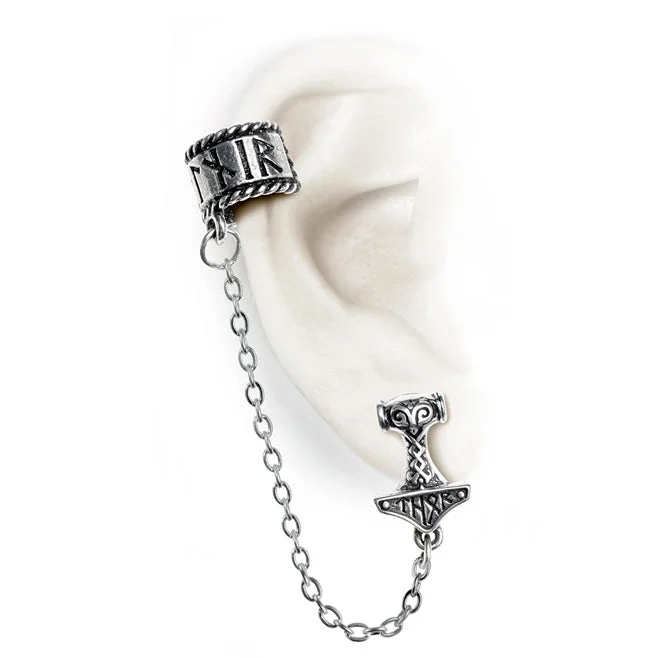 Hoop earrings with textured finishes for a vintage and classic style-Elegant hoop earrings for weddings -Thor's Hammer Ear Cuff