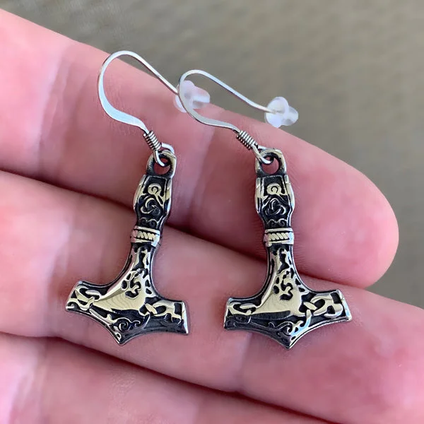 Best hoop earrings with custom engravings for a personalized and meaningful gift-Hoop earrings with colorful enamel detailing -Thor's Hammer Earrings - Stainless Steel