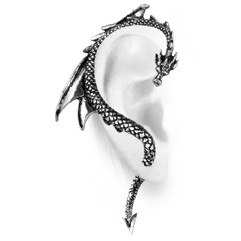 Best hoop earrings with Swarovski crystals for added sparkle and luxury-Chunky gold hoop earrings for a statement -Thru the Ear Dragon Wrap