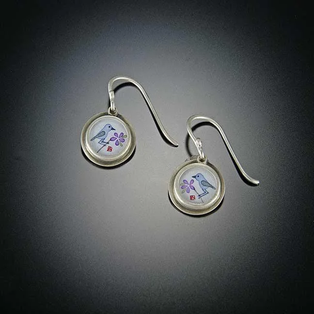 Hoop earrings with abstract shapes for an artistic and creative touch-Thin hoop earrings for a subtle look -Tiny Bluebird Earrings