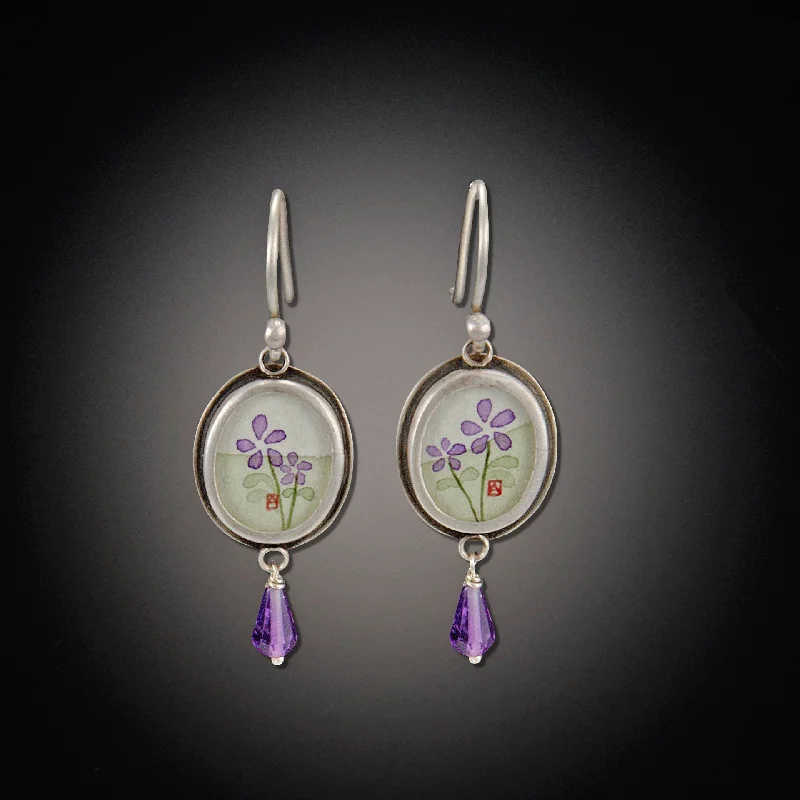 Best hoop earrings with multi-colored gemstones for a vibrant and lively touch-Dainty hoop earrings for delicate looks -Tiny Oval Violets Earrings