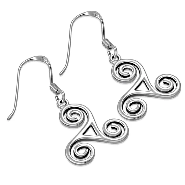 Best hoop earrings with textured silver for a rustic and organic finish-Hoops earrings for women with minimal jewelry style -Hanging Triskele Earrings - Sterling Silver