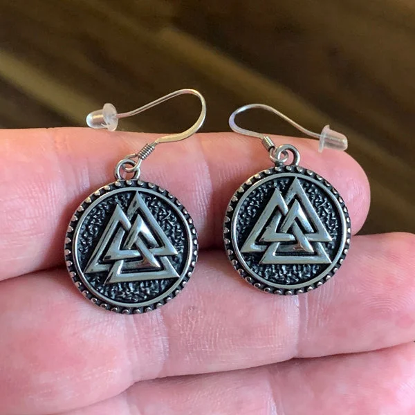 Hoop earrings with hammered textures for a boho-chic and rustic vibe-Fashionable hoop earrings with rhinestones -Valknut Earrings - Stainless Steel