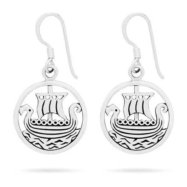 Best hoop earrings with vintage-style detailing for a nostalgic and timeless look-Fashion hoop earrings with modern shapes -Viking Longship Earrings - Sterling Silver