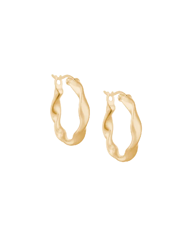 Hoop earrings with hammered textures for a boho-chic and rustic vibe-Fashionable hoop earrings with rhinestones -WAVE HOOPS (18K GOLD PLATED)